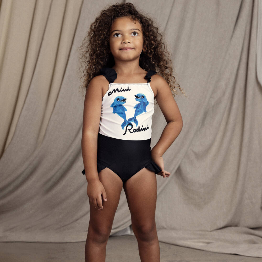 Mini Rodini-Girls Monochrome Dolphin Swimsuit | Childrensalon Outlet