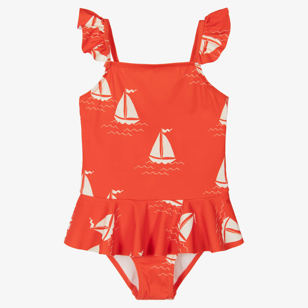 Mini Rodini-Girls Nautical Red Frill Swimsuit | Childrensalon Outlet