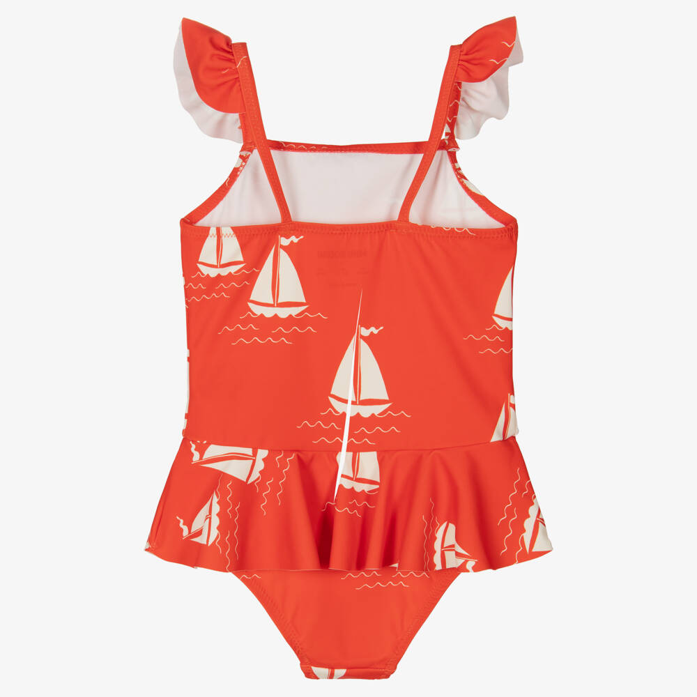 Mini Rodini-Girls Nautical Red Frill Swimsuit | Childrensalon Outlet