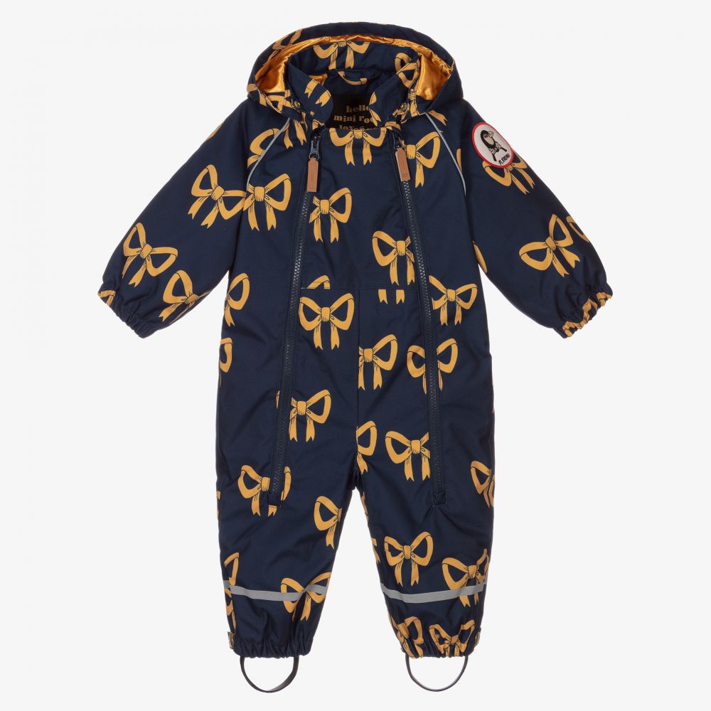 Mini Rodini - Girls Navy Blue Bow Snowsuit | Childrensalon