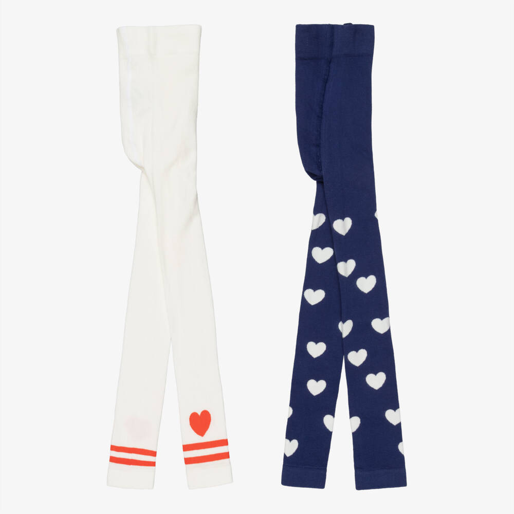 Mini Rodini-Girls Navy Blue & Ivory Knitted Leggings (2 Pack) | Childrensalon Outlet