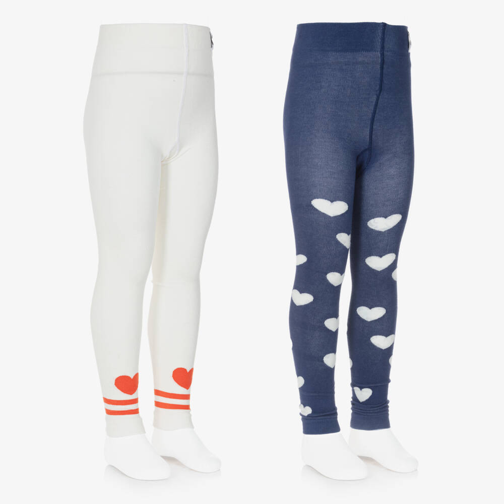 Mini Rodini-Girls Navy Blue & Ivory Knitted Leggings (2 Pack) | Childrensalon Outlet