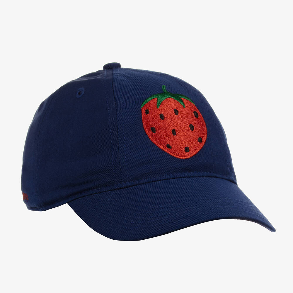 Mini Rodini - Girls Navy Blue Strawberries Cap | Childrensalon