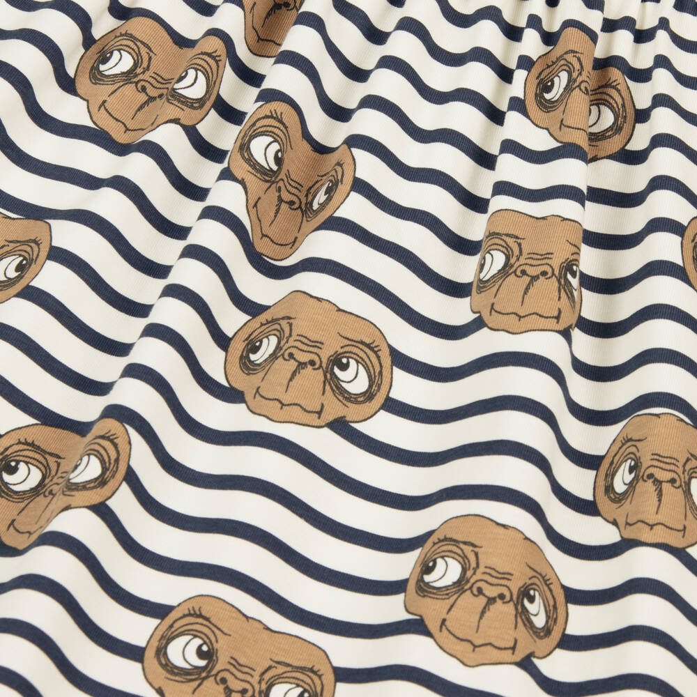 Mini Rodini-Girls Navy Blue & White Breton Stripe E.T. Print Dress | Childrensalon Outlet
