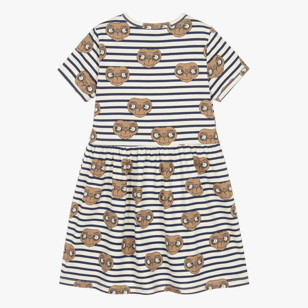 Mini Rodini-Girls Navy Blue & White Breton Stripe E.T. Print Dress | Childrensalon Outlet