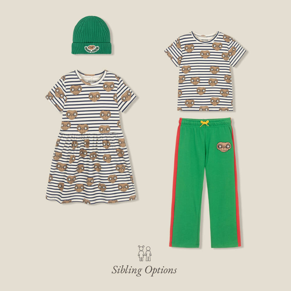 Mini Rodini-Girls Navy Blue & White Breton Stripe E.T. Print Dress | Childrensalon Outlet