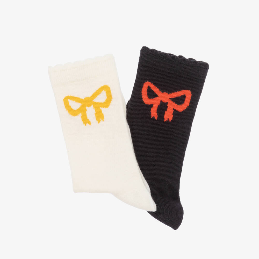 Mini Rodini-Girls Navy & Cream Bow Socks Set | Childrensalon Outlet