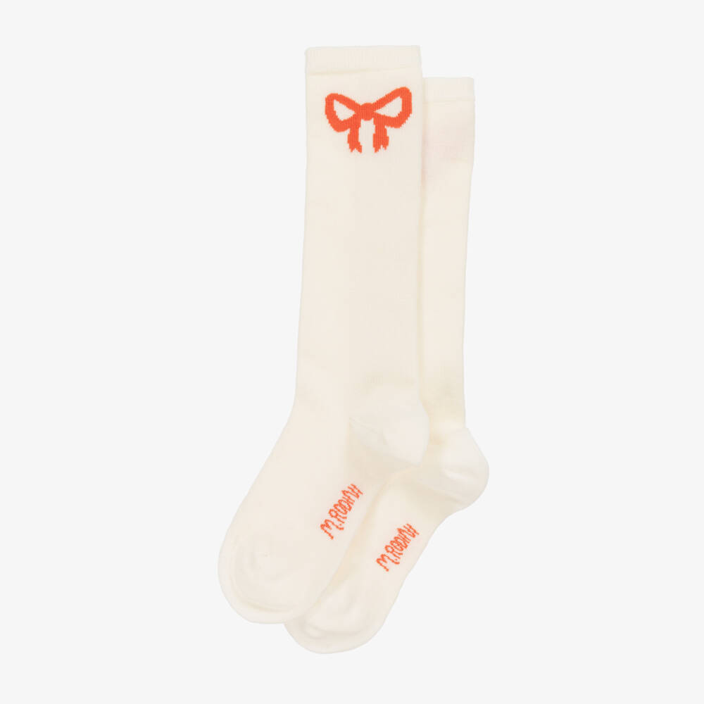 Mini Rodini-Girls' Off-White Bow Accent Socks | Childrensalon Outlet