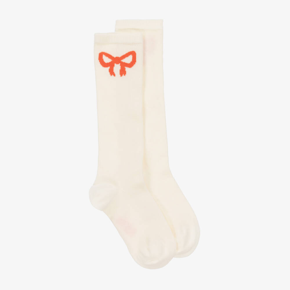 Mini Rodini-Girls' Off-White Bow Accent Socks | Childrensalon Outlet