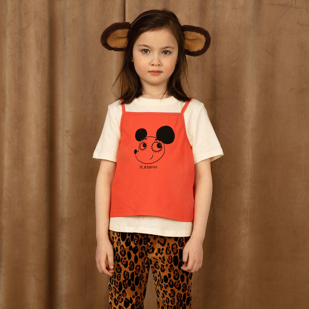 Mini Rodini-طقم تيشيرت قطن عضوي لون برتقالي وعاجي للبنات | Childrensalon Outlet