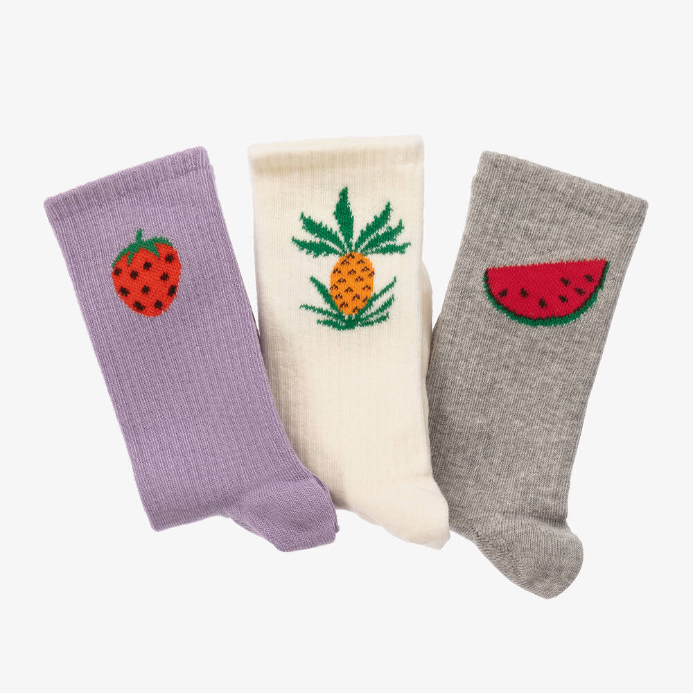 MINI RODINI 3-PACK FRUITS SOCKS BROWN