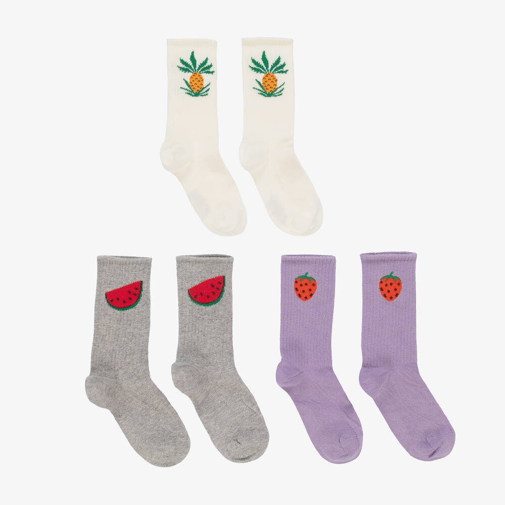 MINI RODINI 3-PACK FRUITS SOCKS BROWN