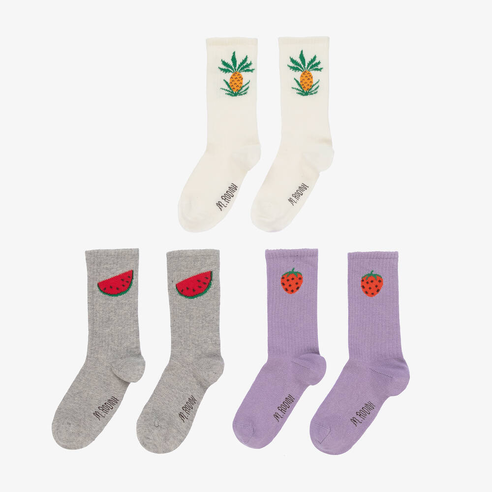 MINI RODINI 3-PACK FRUITS SOCKS BROWN