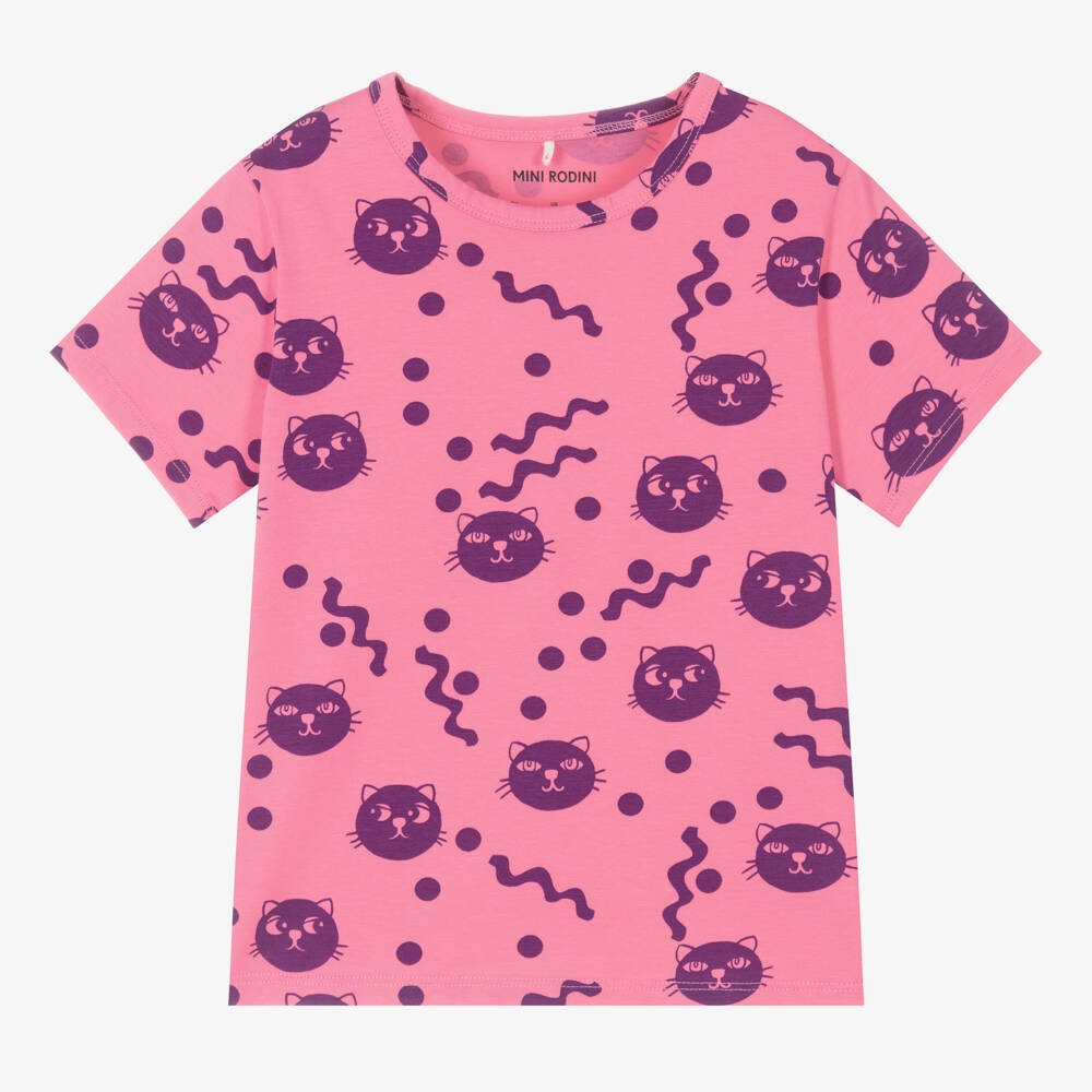 Mini Rodini-Girls Organic Cotton Kitty Tee | Childrensalon Outlet