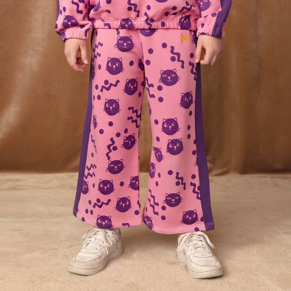 Mini Rodini-Girls Organic Pink Cat Print Trousers | Childrensalon Outlet