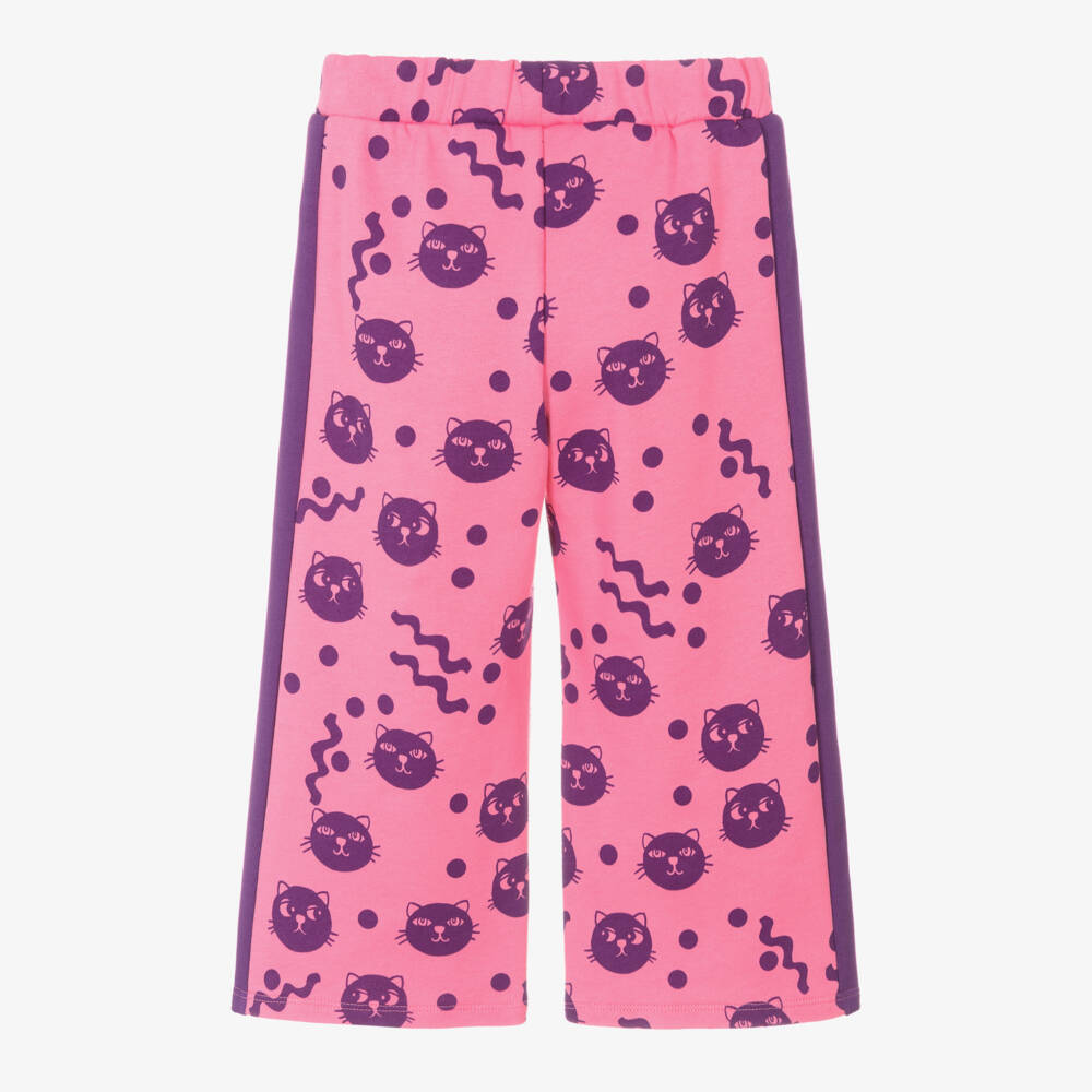 Mini Rodini-Girls Organic Pink Cat Print Trousers | Childrensalon Outlet