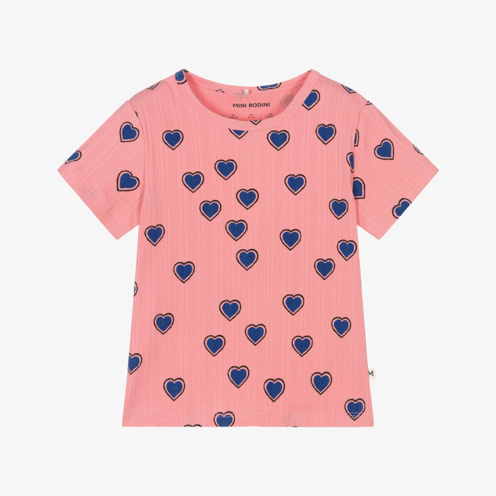 Mini Rodini-تيشيرت بناتي عضوي وردي مضلع | Childrensalon Outlet