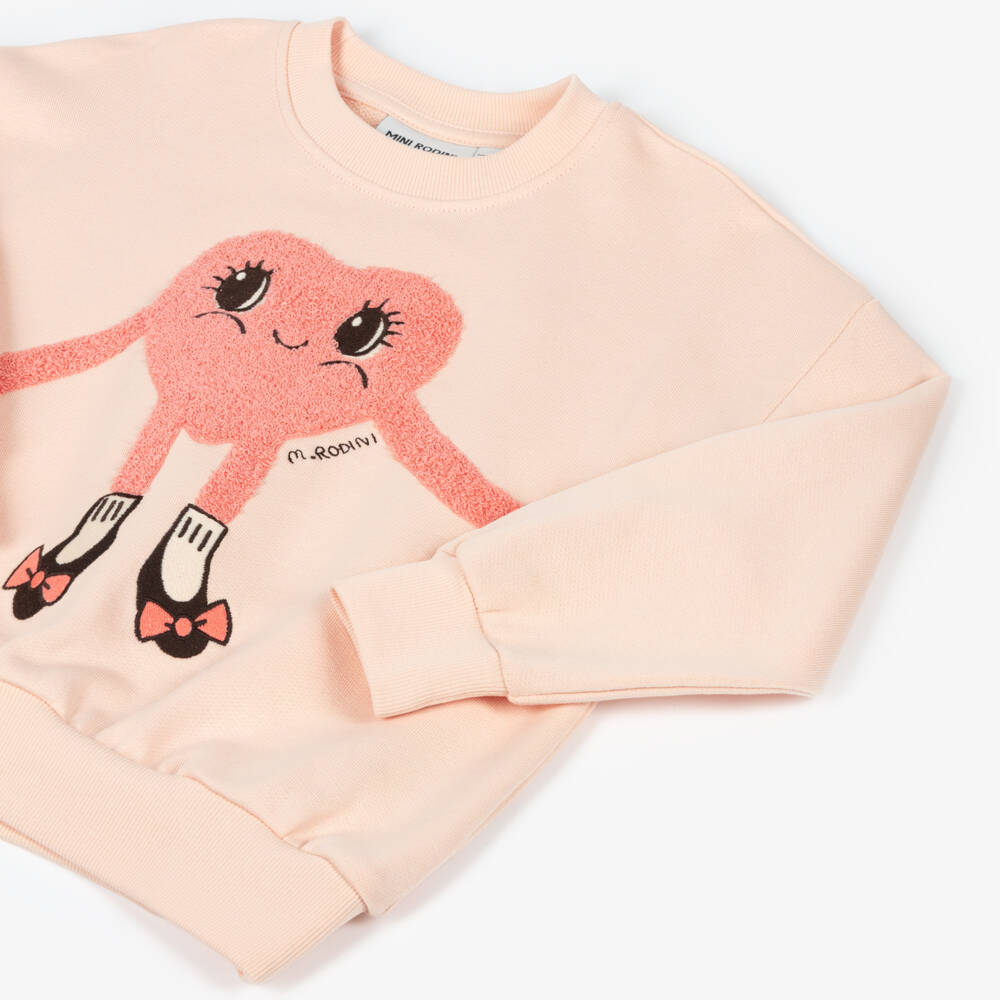 Mini Rodini-Girls Pale Pink Cotton Sweatshirt with Heart Motif | Childrensalon Outlet