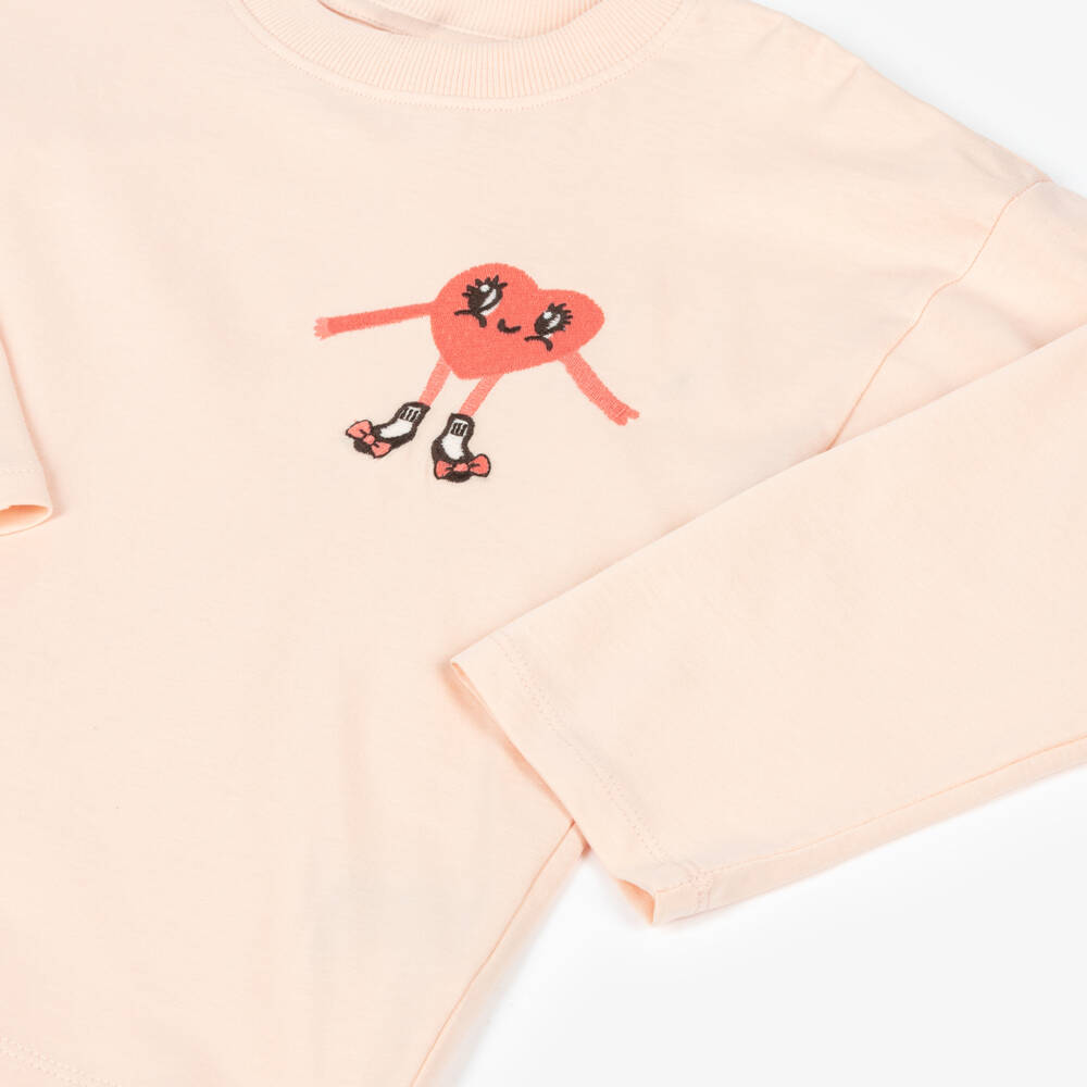 Mini Rodini-Girls Pale Pink Long-Sleeve Embroidered Heart Top | Childrensalon Outlet