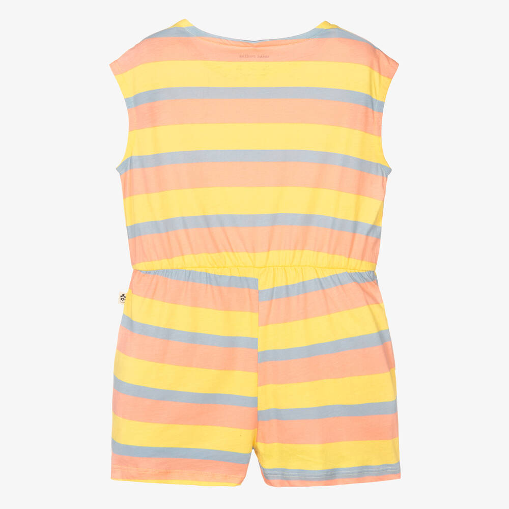 ميني روديني-بلاي سوت مقلم قطن عضوي لون زهري للبنات | Childrensalon Outlet