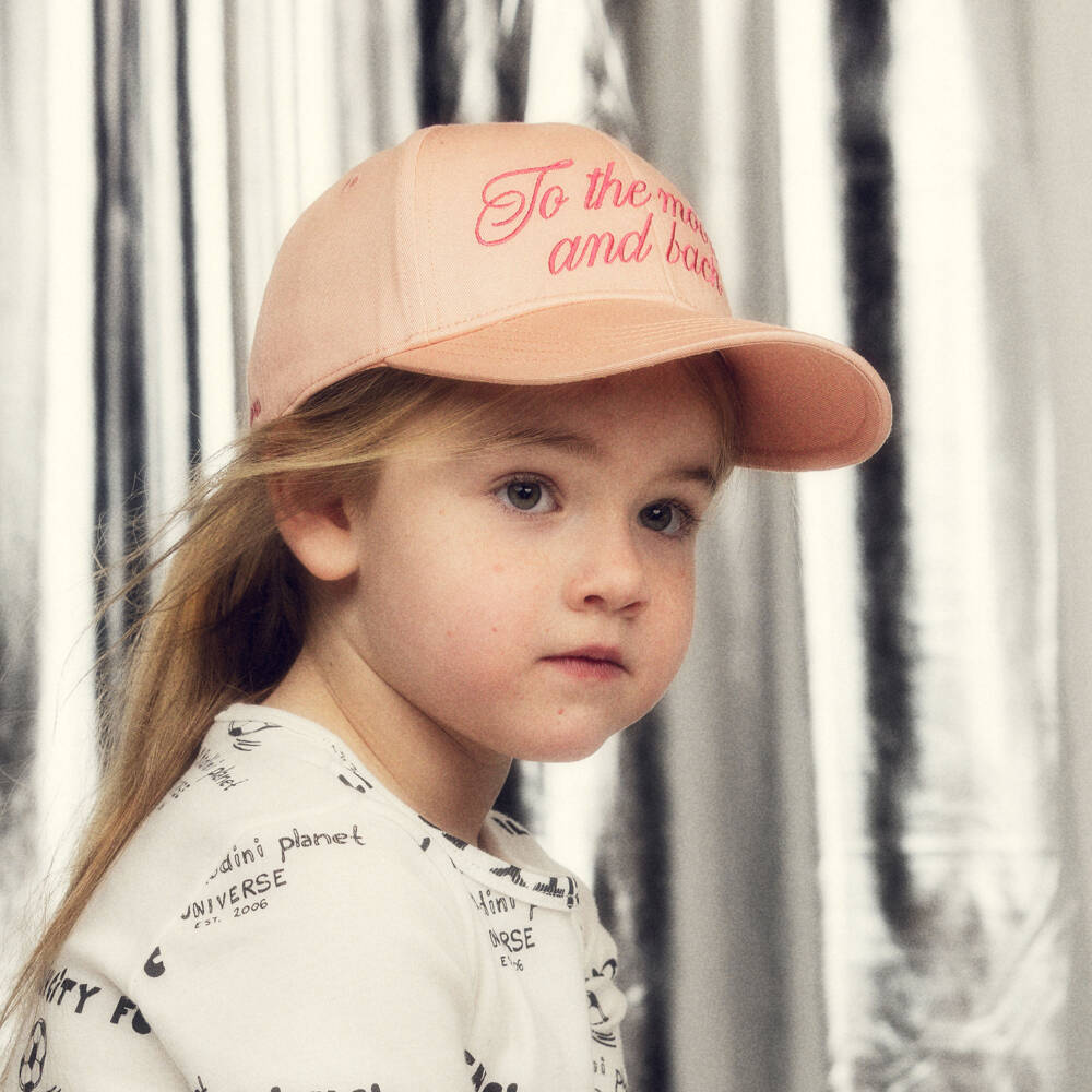 Mini Rodini-Girls Pink Baseball Cap with 'To the Moon and Back' Embroidery | Childrensalon Outlet