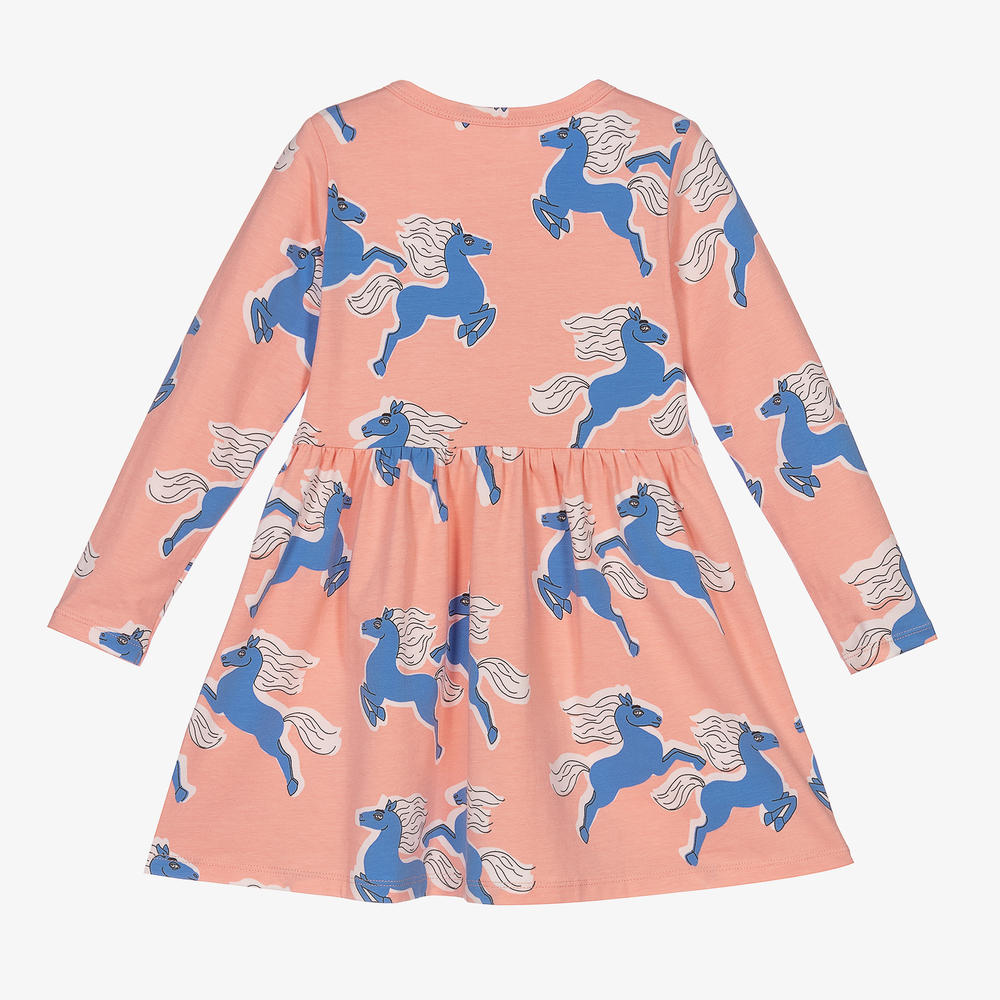 Mini Rodini-Розовое платье с голубыми лошадьми для девочек | Childrensalon Outlet