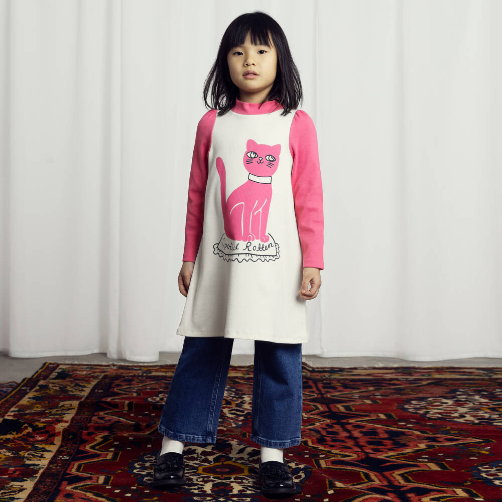 Mini Rodini-Girls Pink Cat Jersey Dress | Childrensalon Outlet
