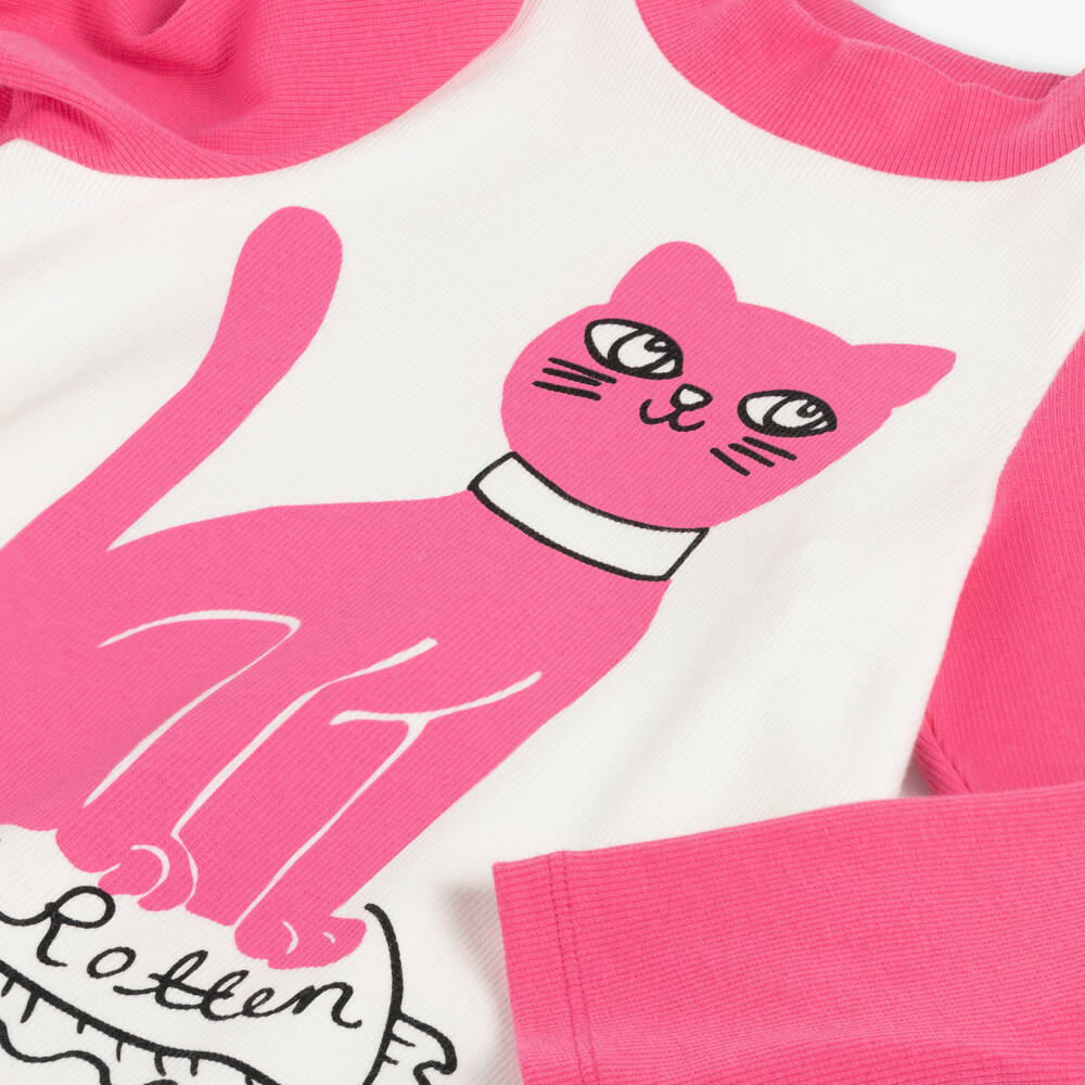 Mini Rodini-Girls Pink Cat Jersey Dress | Childrensalon Outlet