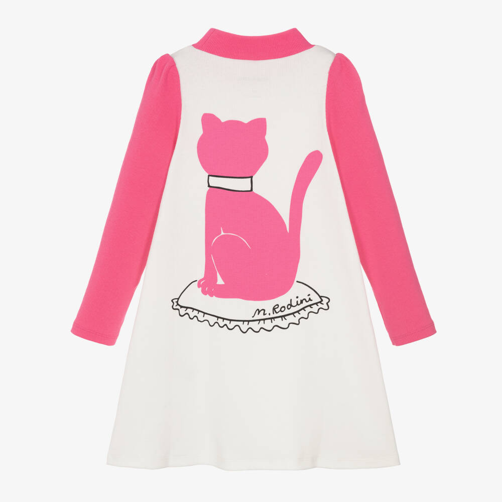 Mini Rodini-Girls Pink Cat Jersey Dress | Childrensalon Outlet