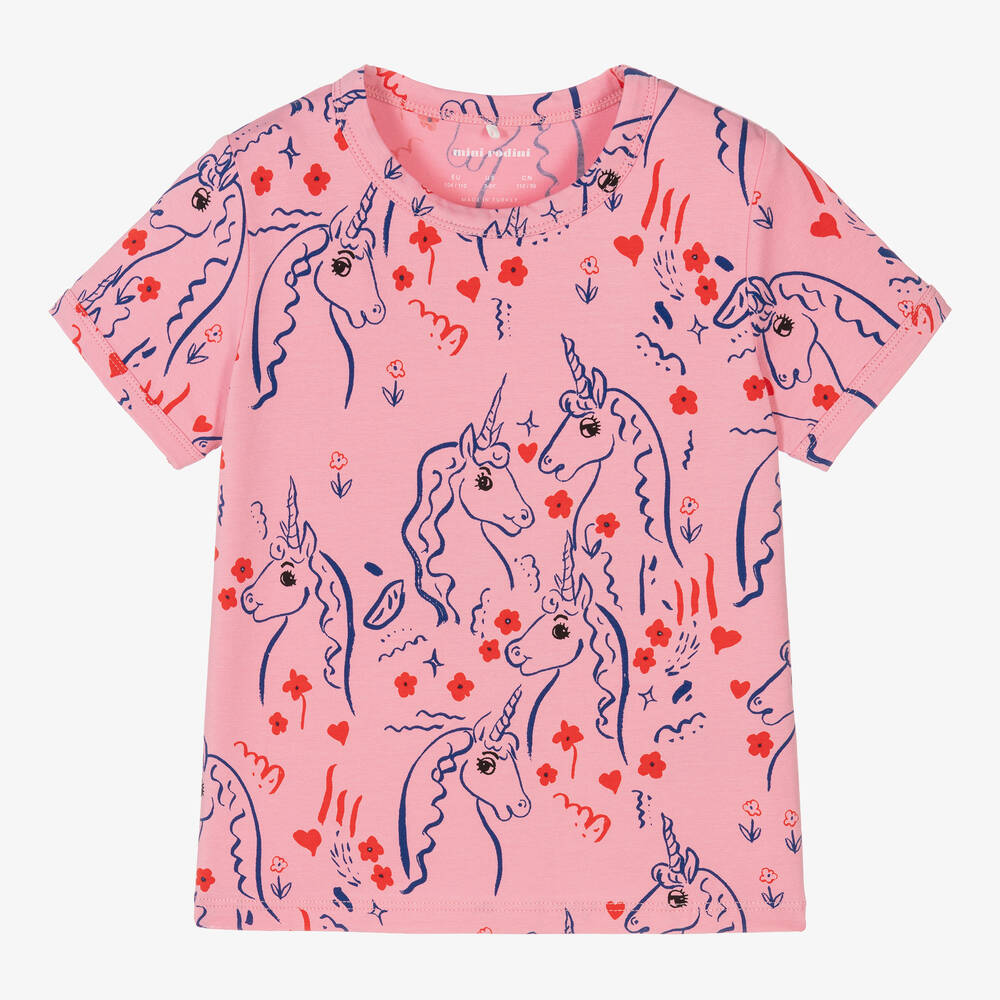 Mini Rodini - Girls Pink Cotton Unicorn T-Shirt | Childrensalon