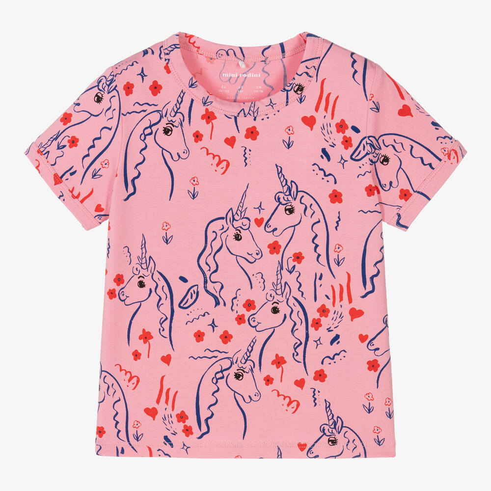 Mini Rodini-Girls Pink Cotton Unicorn T-Shirt | Childrensalon Outlet