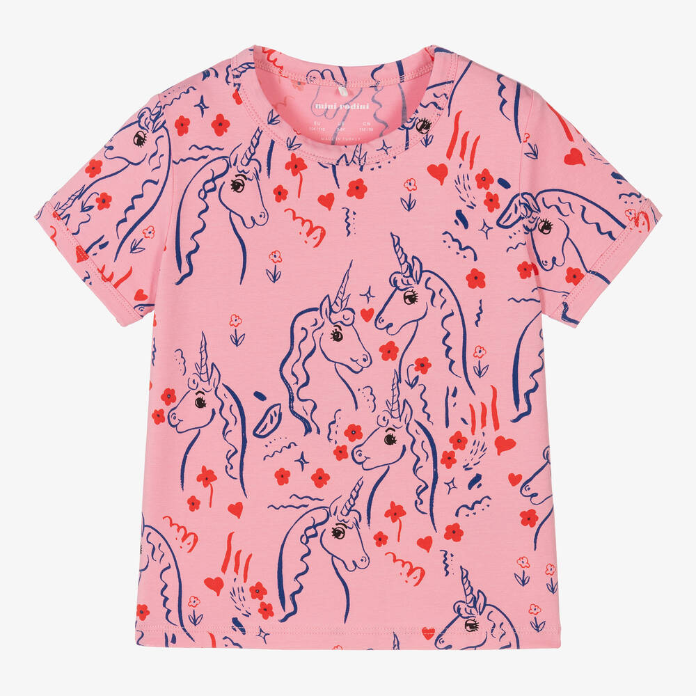 Mini Rodini - Rosa Einhorn-T-Shirt aus Baumwolle | Childrensalon