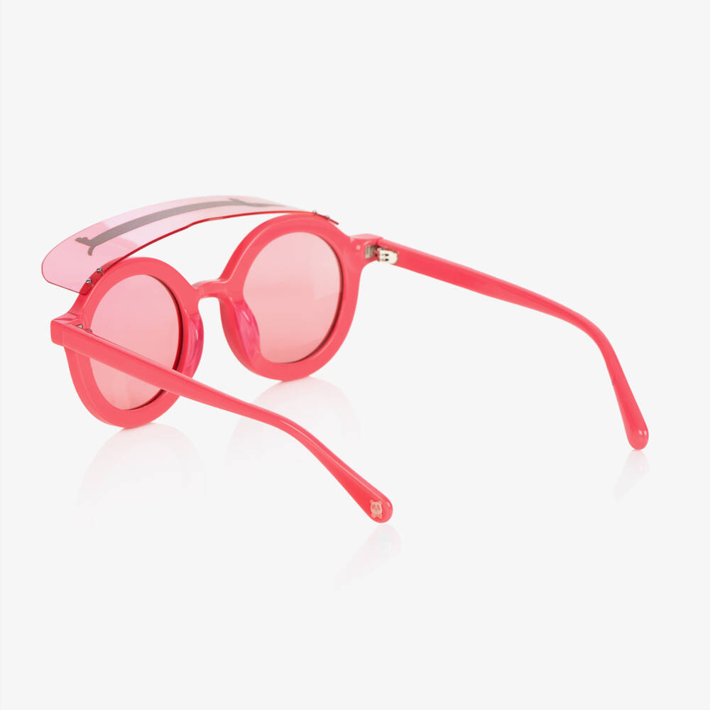 Mini Rodini-Girls Pink Dog Print Round Visor Sunglasses | Childrensalon Outlet