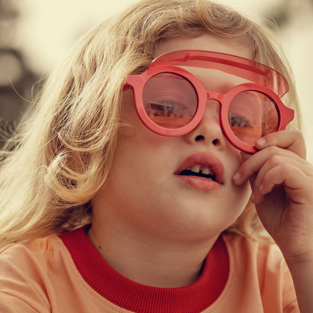 Mini Rodini-Girls Pink Dog Print Round Visor Sunglasses | Childrensalon Outlet