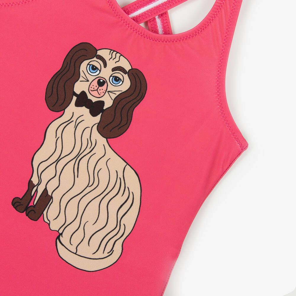 Mini Rodini-Girls Pink Dog Print Swimsuit (UPF50+) | Childrensalon Outlet