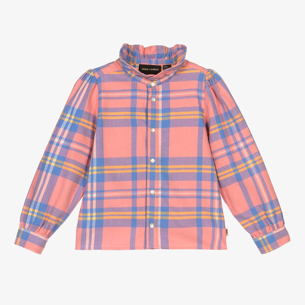 Mini Rodini - Girls Pink Flannel Blouse | Childrensalon