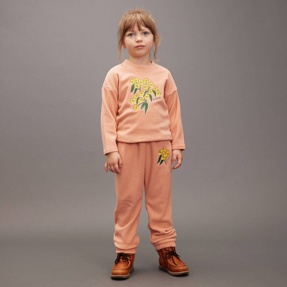 Mini Rodini-Girls Pink Fleece Top with Flower Motif | Childrensalon Outlet