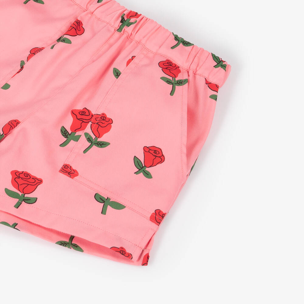 Mini Rodini-Girls Pink Floral Cotton Twill Shorts | Childrensalon Outlet