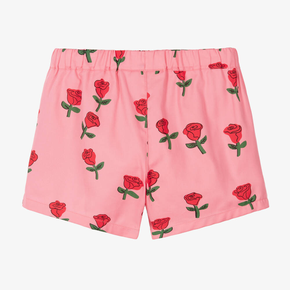 Mini Rodini-Girls Pink Floral Cotton Twill Shorts | Childrensalon Outlet