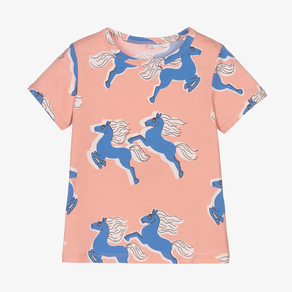 Mini Rodini - Розовая футболка с лошадьми для девочек | Childrensalon