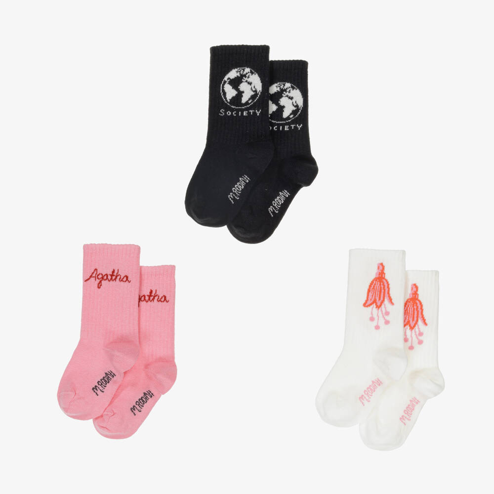 Mini Rodini-Girls Pink & Ivory Sock Trio | Childrensalon Outlet
