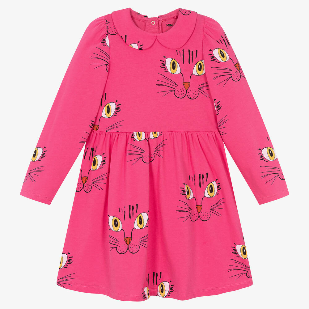 Mini Rodini - Girls Pink Organic Cotton Cat Dress | Childrensalon