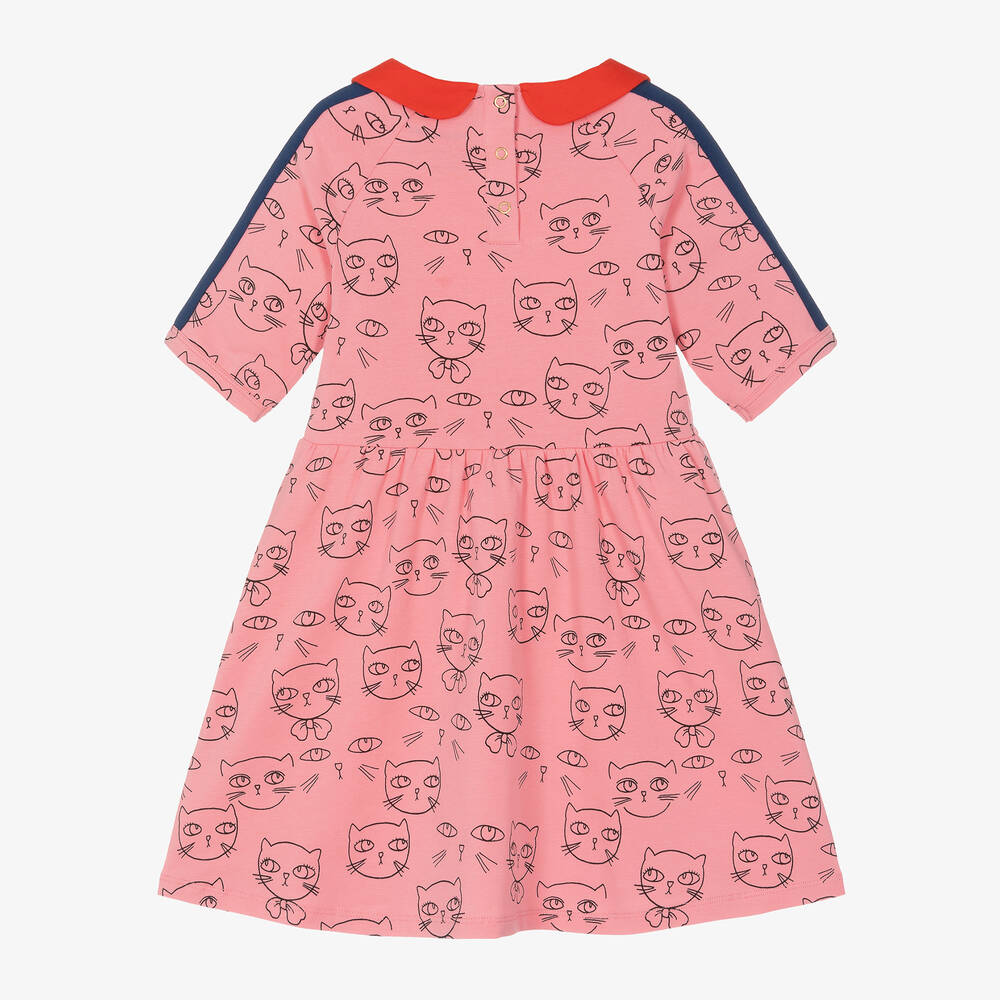 Mini Rodini-فستان بطبعة CAT قطن عضوي جيرسي لون زهري | Childrensalon Outlet