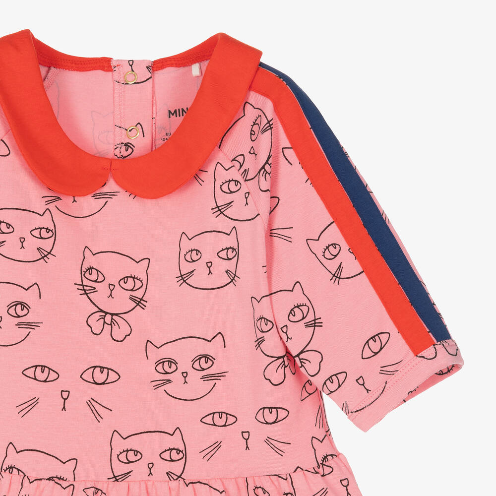 mini rodini CAT SP LS DRESS White 猫ワンピース