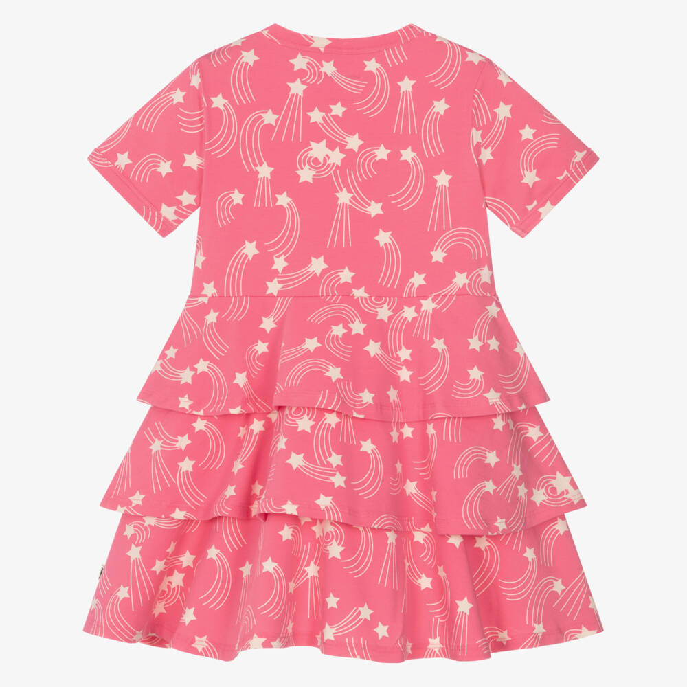 Mini Rodini-Girls Pink Organic Cotton Dress with Ivory Star Print | Childrensalon Outlet