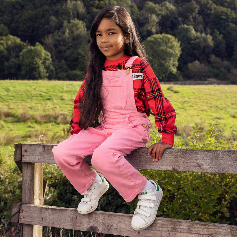 Mini Rodini-Girls Pink Organic Cotton Dungarees | Childrensalon Outlet