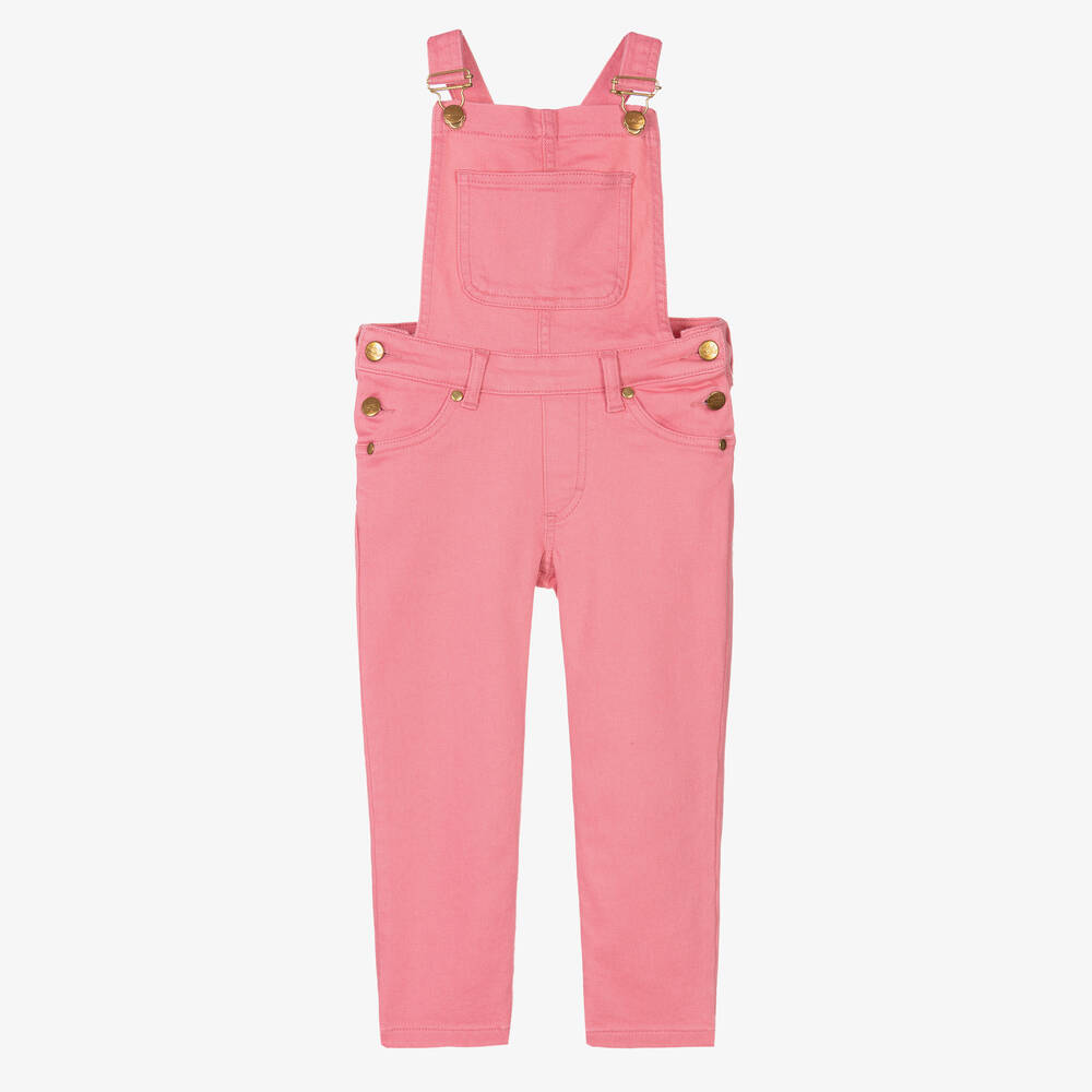 Mini Rodini - Girls Pink Organic Cotton Dungarees | Childrensalon