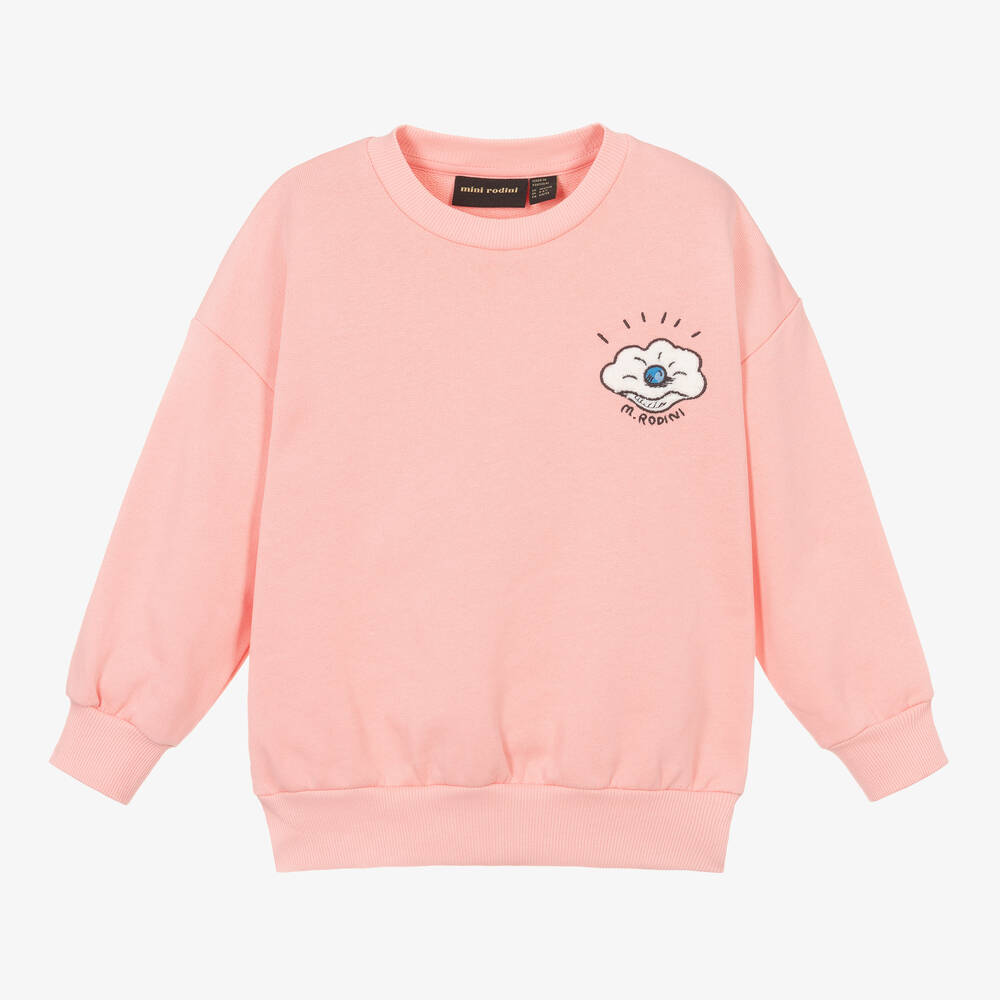 Mini Rodini - Girls Pink Organic Cotton Oyster Sweatshirt | Childrensalon