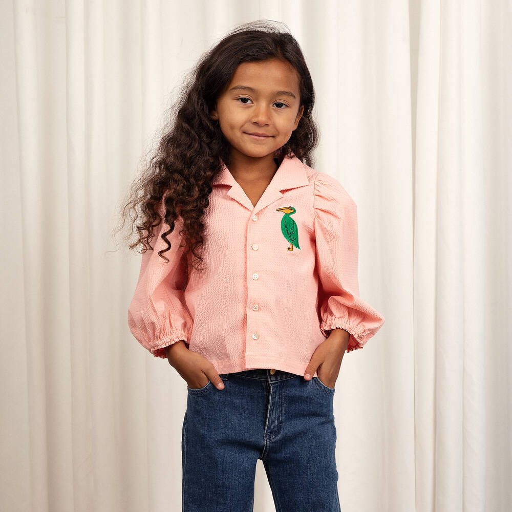 Mini Rodini-Розовая блузка из органического хлопка с пеликаном | Childrensalon Outlet