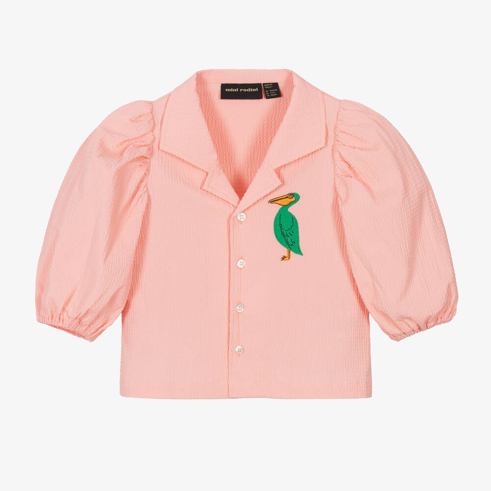 Mini Rodini - Girls Pink Organic Cotton Pelican Blouse | Childrensalon